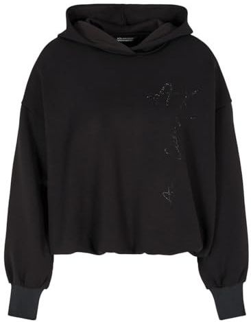 Armani Exchange Dames sweatshirt met capuchon en logo aan de zijkant, zwart, L, zwart.