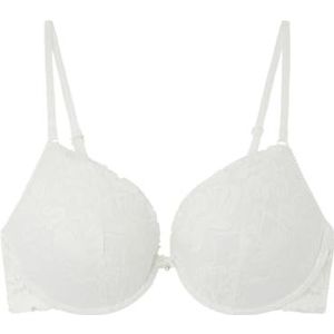 women'secret Soutien-gorge classique rembourré en dentelle blanche pour femme, Jaune/blanc cassé, 95D