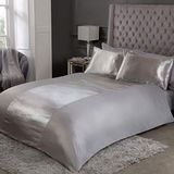 Sleepdown Luxe satijnen beddengoedset, gestreept, voor superkingsize bed, 220 x 260 cm, grijs