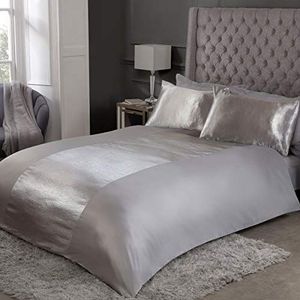 Sleepdown Luxe satijnen beddengoedset, gestreept, voor superkingsize bed, 220 x 260 cm, grijs