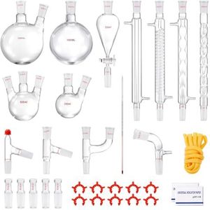 VEVOR Laboratorium Glaswerk Kit 32 stks, Chemie Laboratorium Distillatie Apparatuur Borosilicaat Glas 3.3 Organische Laboratorium Glaswerk Kit Laboratorium Glas Materialen