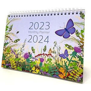 Exacompta - GS010Z bureaukalender 2023, vlindermotief, maand per pagina, inclusief Britse feestdagen 210 mm x 150 mm, houdt veilig op een bureau of plank