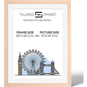 Tailored Frames Fotolijst 99 van massief natuurlijk eiken 80x60 cm voor 70x50 cm Foto | eenvoudige fotolijst | Type wandophanging | Fotolijst met witte passe-partout