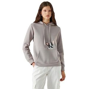 Koton Kangaroo Pocket Detail hoodie met hondenprint, trainingspak voor dames, Grijs 031