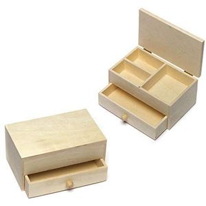 Baker Ross AR143 Set van 2 houten juwelendoosjes voor knutselprojecten van kinderen, geschenken, souvenirs en meer, 12 x 7 x 6 cm