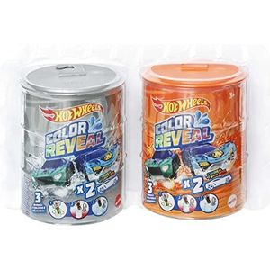 Hot Wheels Color Reveal Set met 2 verrassingsvoertuigen, waarvan de carrosserie het uiterlijk verandert in warm en koud water, dompelvat, speelgoed voor kinderen, vanaf 3 jaar, HGP84