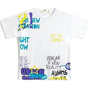 Koton T-shirt à manches courtes et col rond pour garçons, Ecru (010), 7-8 Jahre