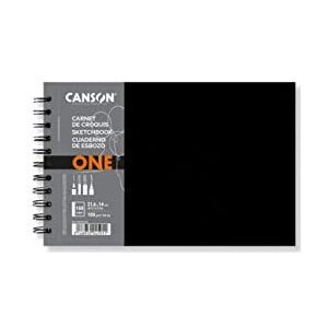 Canson One Art Book Notitieboek, spiraalbinding, fijne korrel, 100 g/m², hardcover, 21,6 x 14 cm, wit, 160 vellen