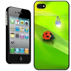 Fancy A Snuggle Harde hoes voor Apple iPhone 4 / 4S, motief lieveheersbeestje op blad en waterdruppels, om op te steken