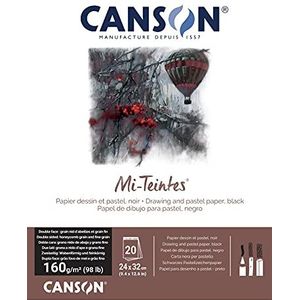 CANSON MI-TEINTES® papier (honingraat), blok 20 vellen, 24 x 32, 160 g/m², zwart, 425