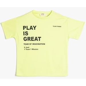 Koton Katoenen T-shirt met korte mouwen en ronde hals voor jongens, Groen (766)