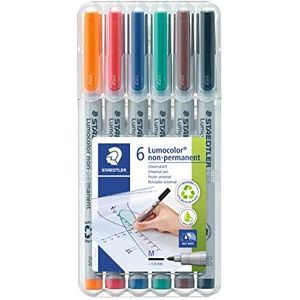 Staedtler Lumocolor 315 viltstiften met gemiddelde punt voor alle oppervlakken, zonder xyleen en tolueen, set met 6 heldere kleuren, ronde punt 1,0 mm, 315 WP6