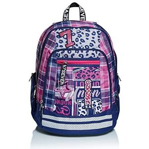 Seven Cheer Girl rugzak, geavanceerd, schoolrugzak, gewatteerd, boekentas, meisjes en jongens, voor school, sport en vrije tijd, laptoptas, USB-poort, roze/blauw, Aubergine
