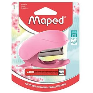 Maped - Mini Vivo nietmachine pastel roze + 400 nietjes 26/6 – behuizing van gerecycled materiaal – met geïntegreerde nietjes verwijderen – compatibel met nietjes 24/6 en 26/6 – verbindt tot 15 vellen