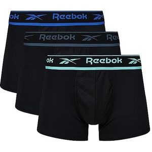 Reebok Reebok boxershorts voor heren, zwart met nylon band en vochtregulerend, verpakking van 3 boxershorts voor heren, zwart/kobalt/blauw/mint