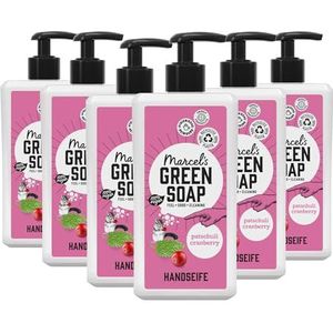 Marcel's Green Soap - Patchouli en cranberry handzeep - Handzeepdispenser - 100% milieuvriendelijk - 100% veganistisch - 97% biologisch afbreekbaar - 500 ml - 6 verpakkingen