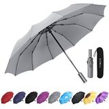 YumSur Opvouwbare paraplu, winddichte reisparaplu met tefloncoating, automatisch openen en sluiten voor heren en dames, grijs, één maat