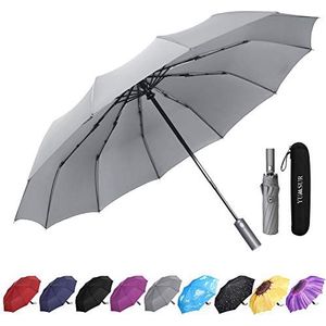 YumSur Opvouwbare paraplu, winddichte reisparaplu met tefloncoating, automatisch openen en sluiten voor heren en dames, grijs, één maat