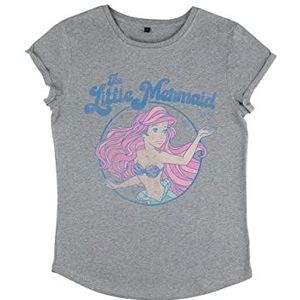 Disney The Little Mermaid-Faded Ariel T-shirt voor dames met rolgeluiden, grijs.
