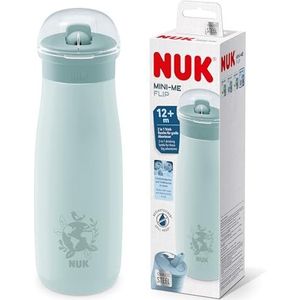 NUK Mini-Me Flip-beker met rietje, 12+ maanden, 500 ml, roestvrijstalen waterfles voor kinderen, versterkte lekvrije schenktuit, onbreekbaar, blauwe wereldbol