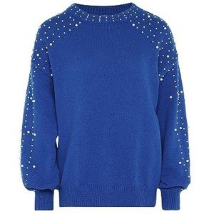 Nascita Dames kralen ronde hals en ballonmouwen polyester koningsblauw maat M/L trui sweater, medium, koningsblauw, M, Royal Blauw