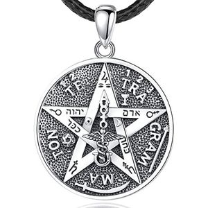 EUDORA Harmony Ball Halsketting, pentagram, kruis, draak, levensboom, voor dames, sterling zilver 925, amulet, hanger, cadeau voor sieraden voor vrouwen, mannen, echtgenote, echtgenoot, 61 cm, Sterling Zilver