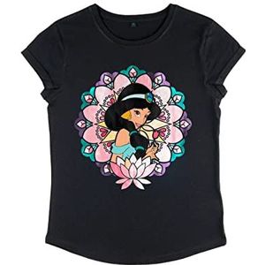 Disney Aladdin - Glass Jasmine Dames Organic Roll Sleeve T-Shirt, zwart.