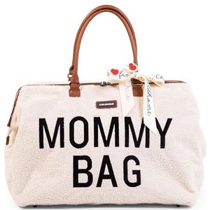 CHILDHOME, Mommy Bag, luiertas, moederschap, reistas, grote capaciteit, aankleedmat, verstelbare schouderriem, vakken, geïsoleerde tas, koffer, teddy ecru