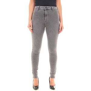 M17 Damesjeans met hoge taille, casual skinny snit, katoen, met zakken, Zuurzwart.