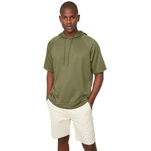 Trendyol Sweat-shirt Homme Surdimensionné Basic Hood Tricot Maillot de Combinaison, kaki foncé, M