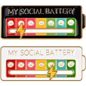 Aucuu My Social Battery Pins, humoristische broche voor 7 dagen, interactieve stemmingsspelden met verstelbare schuif, mooie creatieve expressie-broche, roestvrij staal, Roestvrij staal Emaille Lak