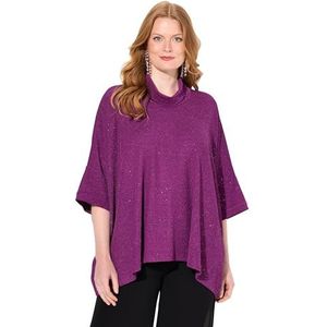 Ulla Popken Shirt, glittereffect, oversized, rolkraag, halbarm T-shirt voor dames, Moerbei