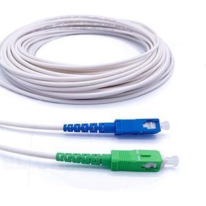 Elfcam® - Glasvezel-verlengkabel {Freebox} – Simplex-Monomode-Jumper, SC-APC naar SC-UPC – afscherming en versterkte stekker – zeer betrouwbaar – wit, 15 m