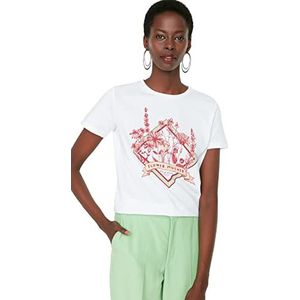 TRENDYOL T-shirt en tricot à col rond pour femme, Blanc., S