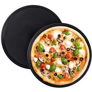 Relaxdays pizzaplaat - set van 2 - antiaanbaklaag - pizzavorm - rond - carbonstaal - grijs