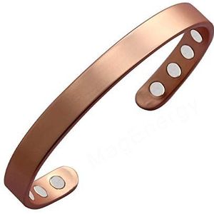 MagEnergy Koperarmband voor mannen en vrouwen, 99,9% puur koperband 6,8 inch, verstelbaar met 8 magneten, één maat, 99,9% zuiver koper