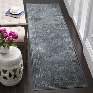 SAFAVIEH Traditioneel tapijt voor woonkamer, eetkamer, slaapkamer, vintage collectie, laagpolig, blauw, 66 x 244 cm