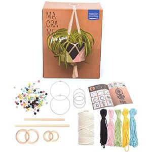 Vaessen Creative Macraméset, bestaande uit macramé garen in verschillende kleuren, kralen, houten pluggen, houten en metalen ringen, voor dromenvangers en andere