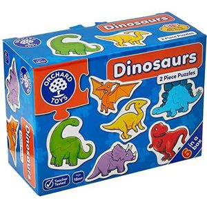 Orchard Toys Dinosaurus Jigsaw puzzels, zes educatieve puzzels in een doos, 2-delige puzzels voor peuters, leeftijden 18 m, ontwikkelingen hand-oog coördinatie