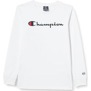 Champion Legacy American Classics B Logo L-s Crewneck T-shirt met lange mouwen voor jongens, Wit.