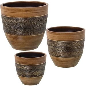 Alexandra House Living Keramische bruine bloempotten set (3-delig)