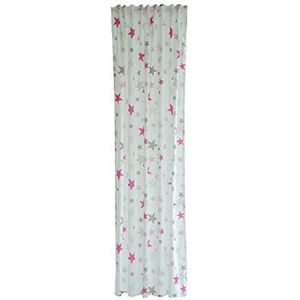 Homing 5910-39 Gordijn, ondoorzichtig, bedrukt, roze, wit, kinderkamer, jongens, meisjes, katoen, sterren (1 stuk) 245 x 140 cm (h x b), 100% CO, roze, rood, wit