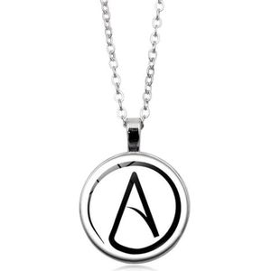 Halsketting voor heren, mode, uniseks, persoonlijkheid, retro, atheïst, ateisme, symbool, halsketting met glazen hanger, halskettingen, heren, sieraden, uniseks, cadeau, sterling zilver, geen