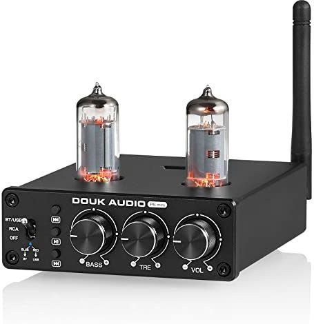 Douk Audio P6 HiFi Bluetooth voorversterker, tube voorversterker met Treble Bass Control voor thuisbioscoopsysteem