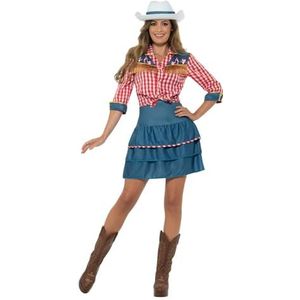 Smiffys Rodeo-kostuum voor meisjes, blauw, met rok, hemd en hoed, L