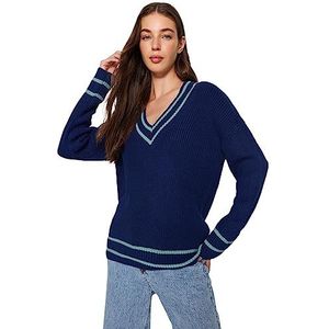 Trendyol Basic oversized gebreide trui met V-hals voor dames (1 stuk), Navy Blauw