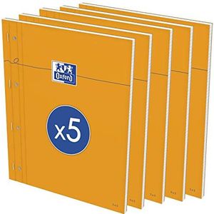 OXFORD Notitieblok, geperforeerd, oranje, A4+, kleine ruitjes, 5 mm, rand, 80 vellen, geniet, pagina, envelop gecoat, oranje, 5 stuks