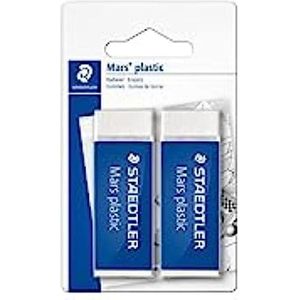 STAEDTLER 526 50 BK2D gum Mars plastic ftalaat en latexvrij, 2 stuks op blisterkaart, wit