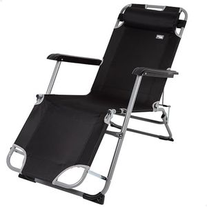 AKTIVE Chaise longue de plage, acier + 600D, noir, 47 x 95 x 75 cm