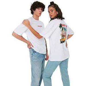 Trendyol T-shirt unisexe décontracté à col rond pour homme, blanc, XS